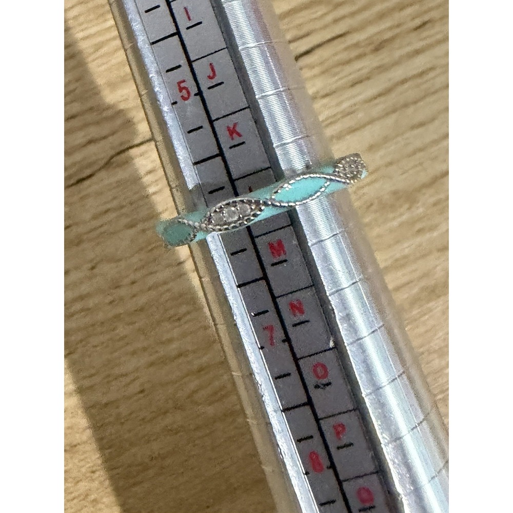 Sterling Silver Stackable Ring Inlaid Light Teal Turquoise Enamel 925